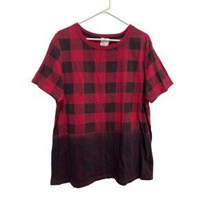 Like Love Tunic Size Large Crewneck Short Sleeve Plaid Dip Dye Lumberjack NEW